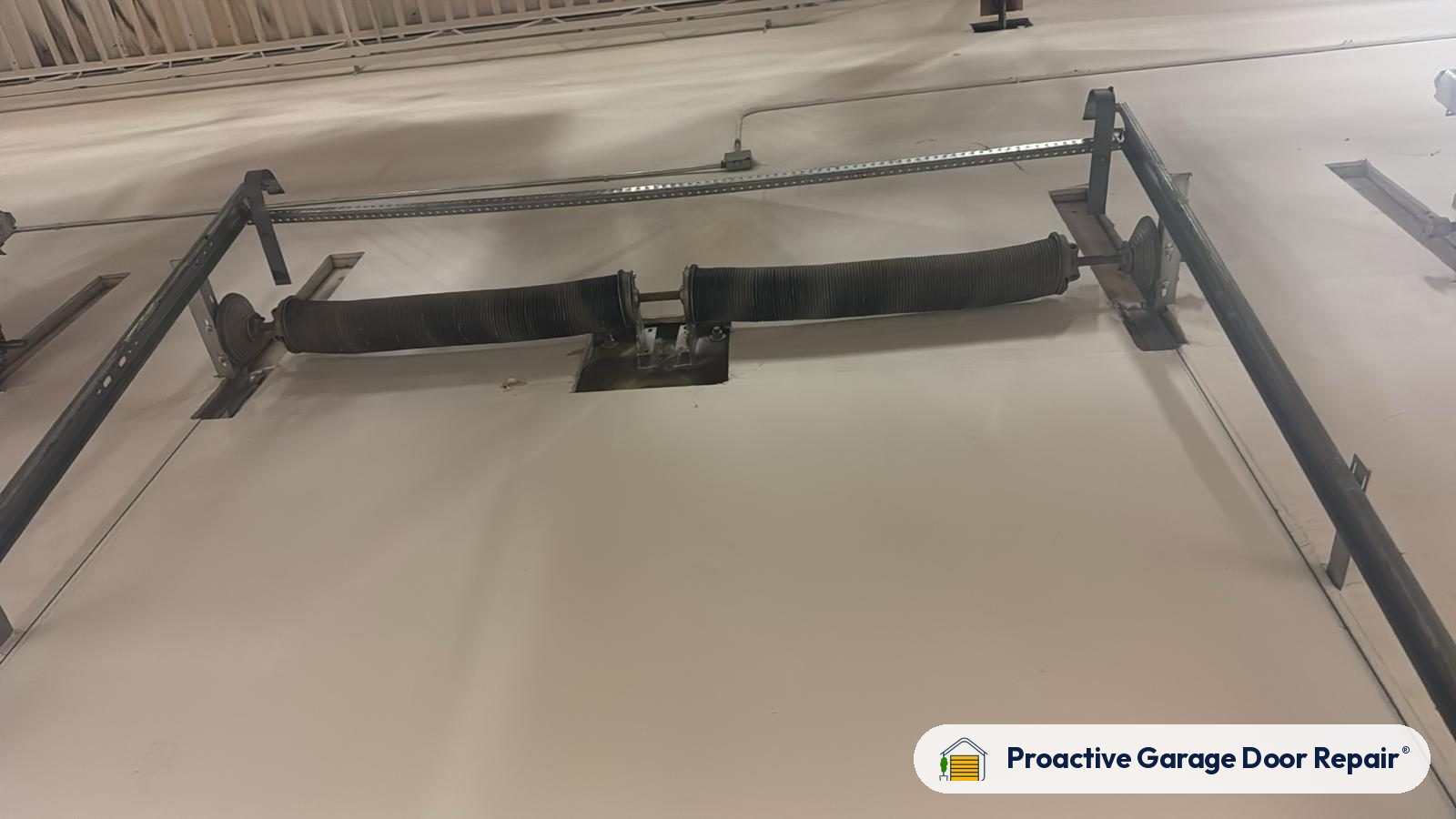 Garage door opener and rail in a customer garage, Proactive Garage Door Repair job